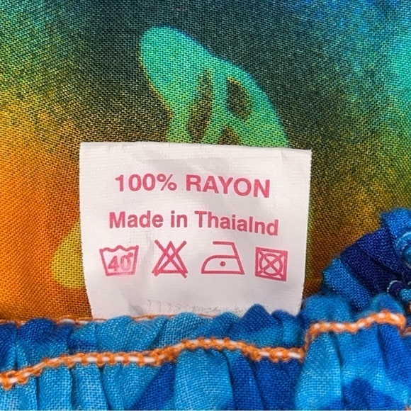 SMALL TROPICAL DRESS SLEEVELESS STRETCH COLORFUL BLUE ORANGE BEACH VACATION - Picture 13 of 13